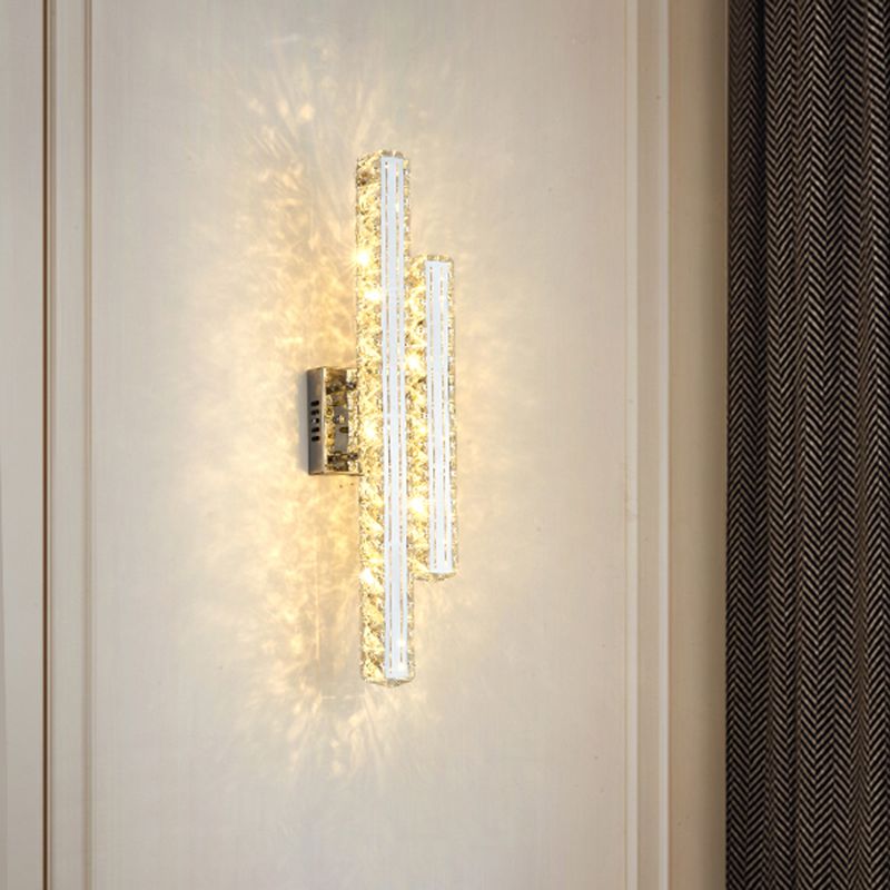 Rectangle Living Room LED Wall Mount Light K9 Crystal Simplicity Wall Light Fixture in Stainless-Steel