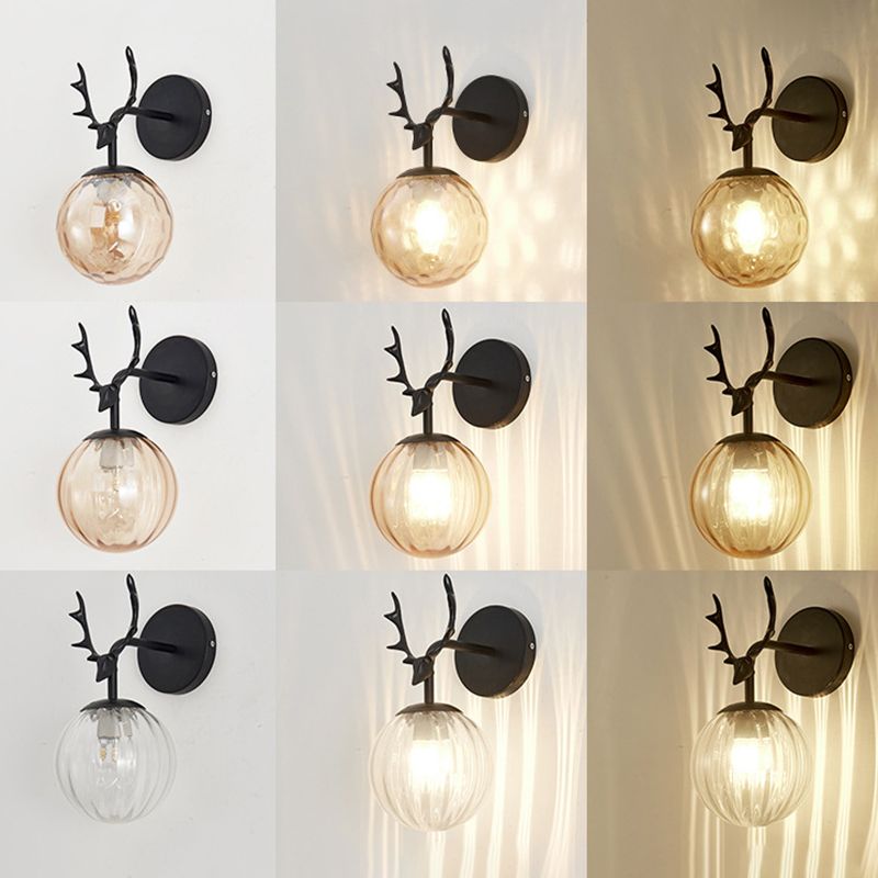 Antler in metallo Design Lampada da muro a parete Simplicità Nordic Orb Glass Sconce Lights per soggiorno corridoio
