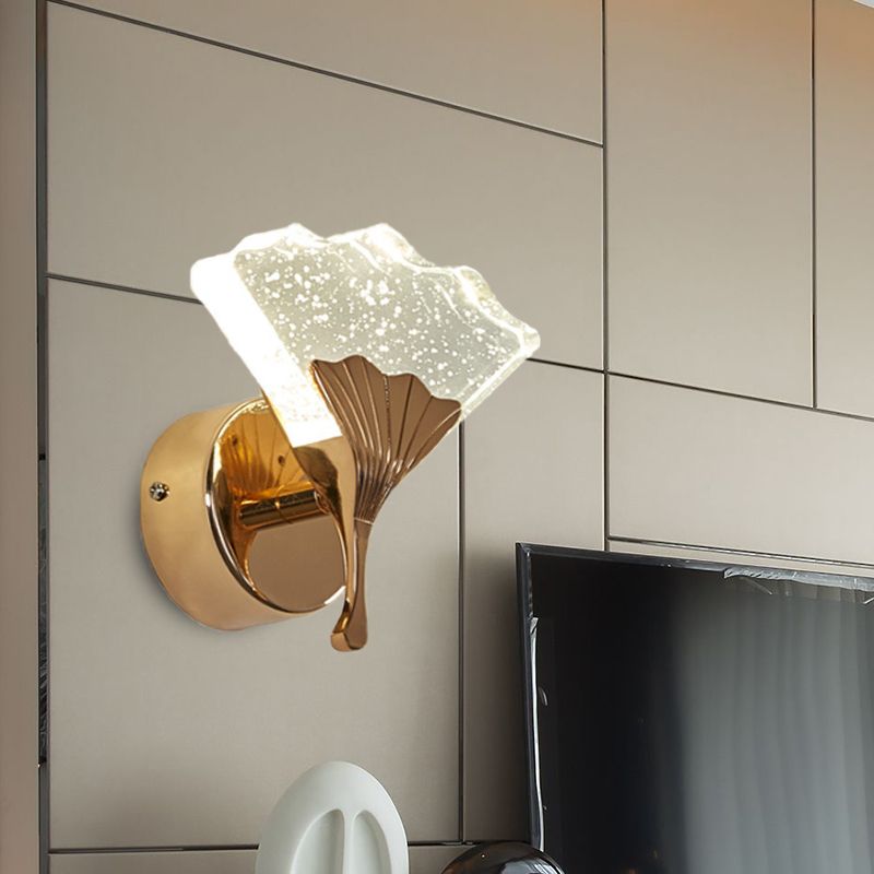 Ginkgo Bedroom Wall Sconce Light Vintage Bubble Crystal 1/2 Heads Gold LED Wall Lighting in Warm/White Light