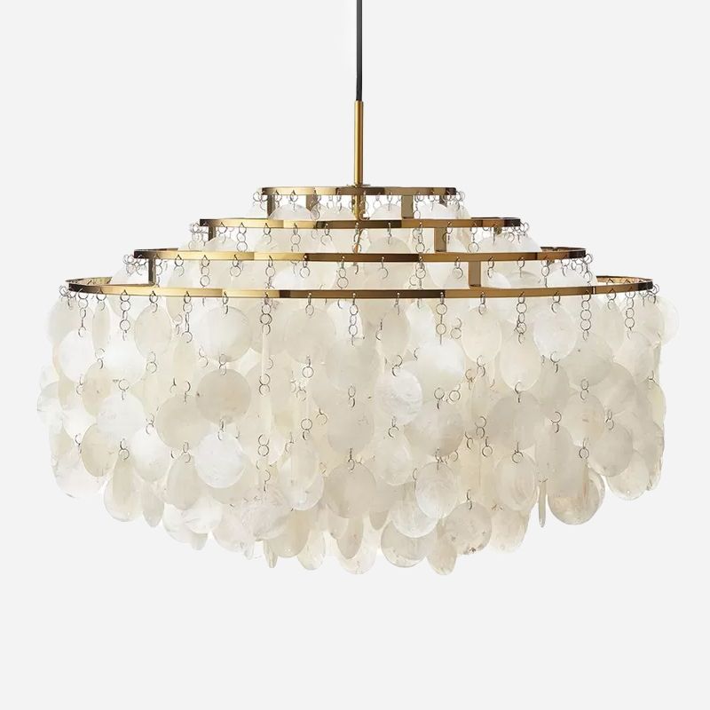 White 4 Layers Chandelier Vintage Shell 6-Light Dining Room Suspended Lighting Fixture