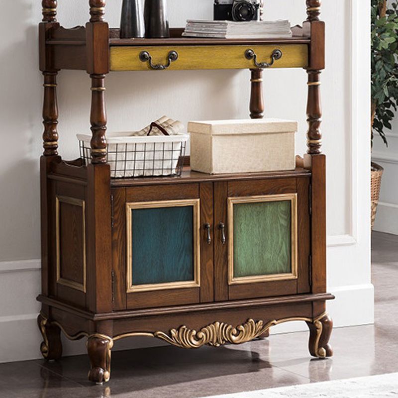 Industrial Rubberwood Chest with Doors Storage Cabinet with Shelves