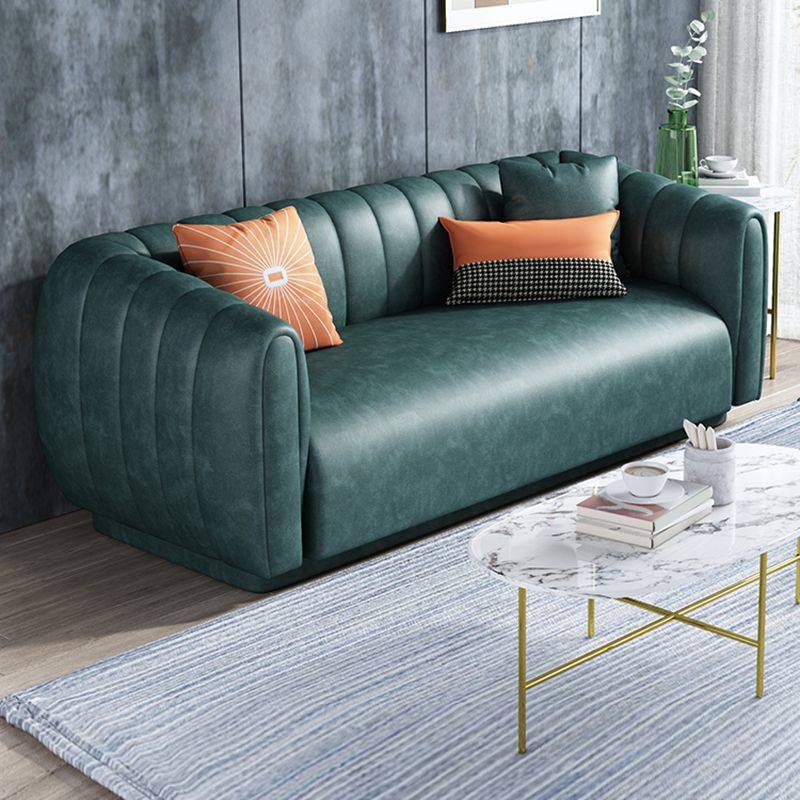 Contemporary 31.5" H Faux Leather Tuxedo Arm Sewn Pillow Back Sofa