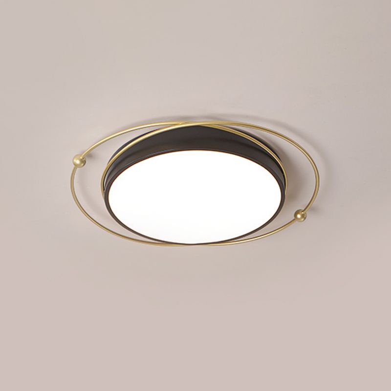 Postmodern Orbital Metallic Flush Mount 16"/19.5" Wide LED Ceiling Lighting Fixture in Black-Gold, Warm/White Light