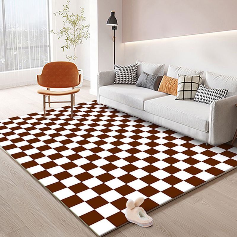 Solid Color Home Decoration Carpet Simplicity Checkered Area Rug Polyester with Non-Slip Backing Rug