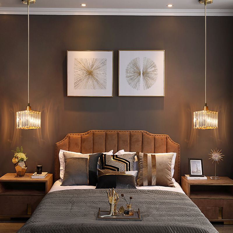 Prismatic Optical Crystal Square Ceiling Lamp Simplicity 1-Light Gold Pendant Light Fixture