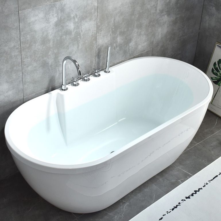 Stand Alone Oval Bath Acrylic Soaking White Modern Center Bathtub