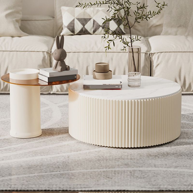 Round Slate Top Coffee Table Glam Drum Coffee Cocktail Table