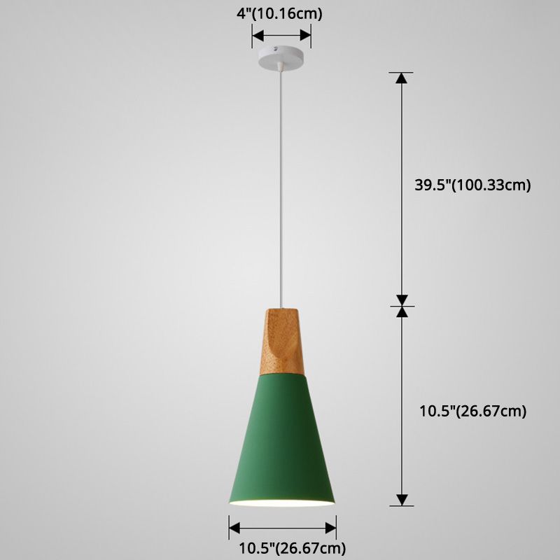 Metal Tapered Hanging Light Nordic Style 1 Light  Restaurant Ceiling Pendant Lamp  with Wooden Top