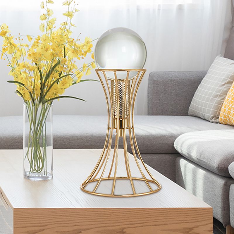 Heldere kristallen bol bureaulamp Minimalistische LED-leeslamp met gouden zandloperkooi metalen voet
