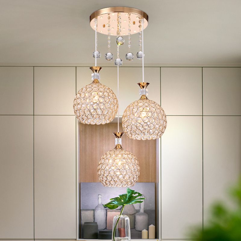 Cluster sphère pendentif léger nordique cristal 3 bulb lempe suspension du plafond