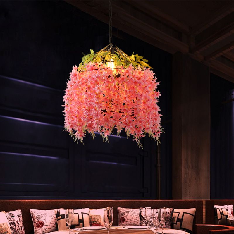 Pink 1 Light Ceiling Pendant Industrial Metal Blossom LED Drop Lamp for Restaurant