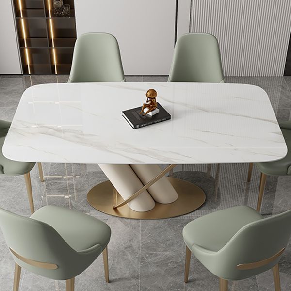 Mesa de comedor rectangular de lujo tradicional Mesa de cena de piedra con base de pedestal