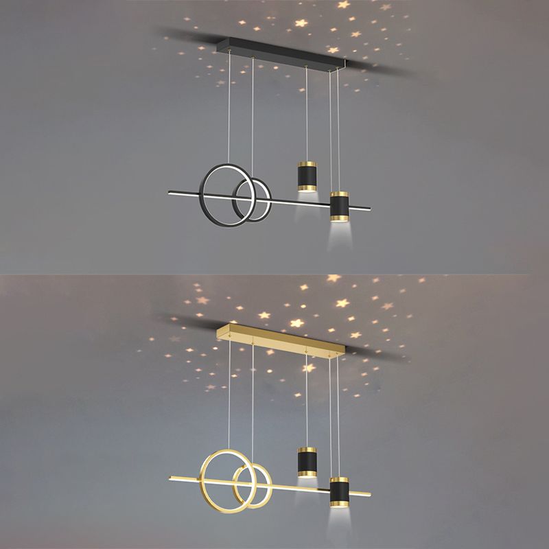 5-Light Contemporary Black/Golden Island Lighting LED Metal Ceiling Light for Dining Room