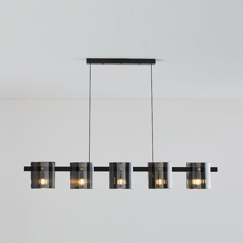 Modern Style Linear Shape Island Lights Glass Island Lighting in Black