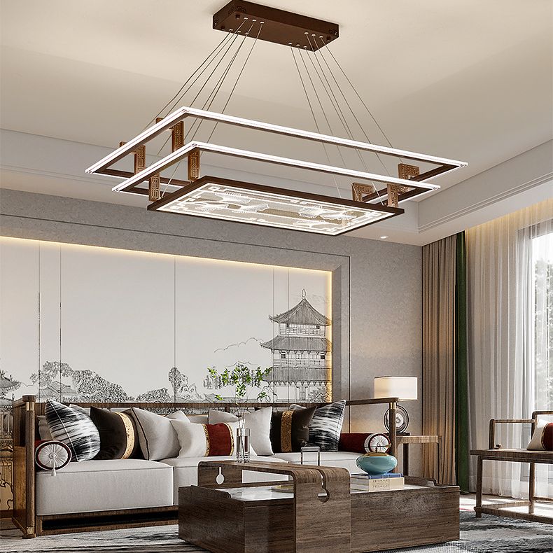 Brown Aluminum Hanging Pendant Lights Contemporary Hanging Lamps for Tea House