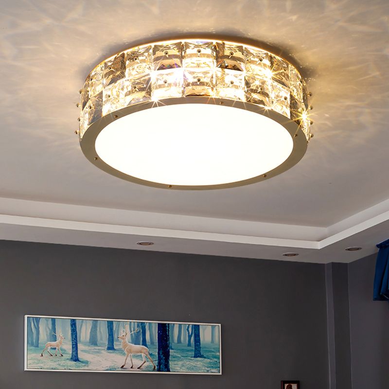 Minimalismus-Trommel-Deckenmontageleuchte, klares Kristallblock-Schlafzimmer-LED-Unterputzlicht