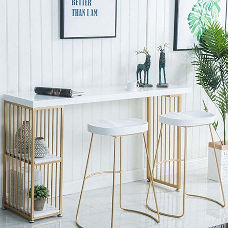 Wood Top Bar Height Table Modern Style Bistro Pub Table with 2 Shelves