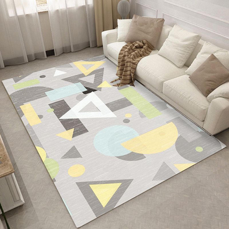 Trendy Geometry Pattern Rug Contemporary Polyester Area Carpet Washable Rug for Home Decoration