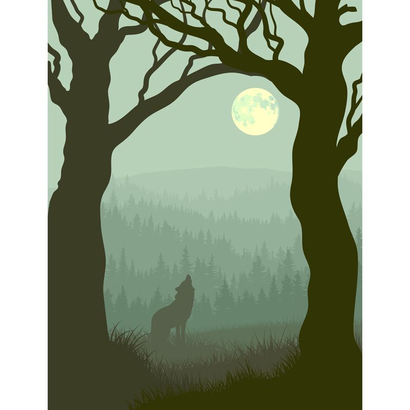 Large Moon Night Mural Wallpaper Turquoise Non-Woven Wall Art, Waterproof, Custom Made