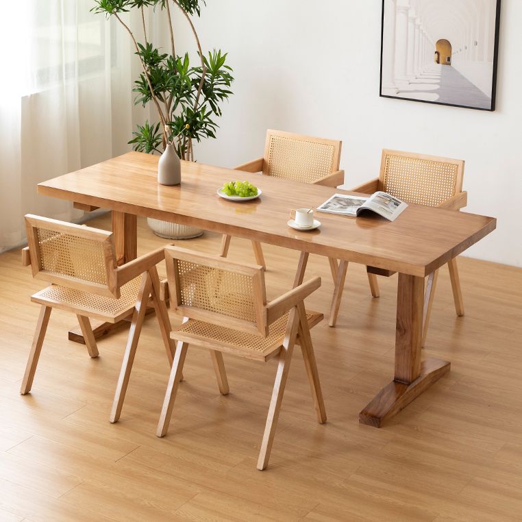Rechteck Kiefernholzholz Tisch modernes Doppel -Sockel -Essen für Restaurant