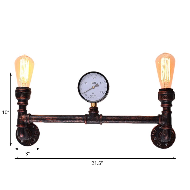 Tipada de pared de medidas de presión de 2 luces Ligera de cobre de cobre de cobre industrial para interiores, 20.5 "/21.5" de ancho