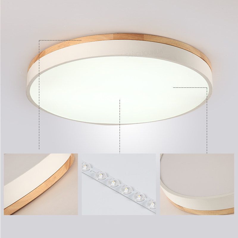Modern Ceiling Lamp Wooden LED Ceiling Mount Light with Acrylic Shade for Bedroom