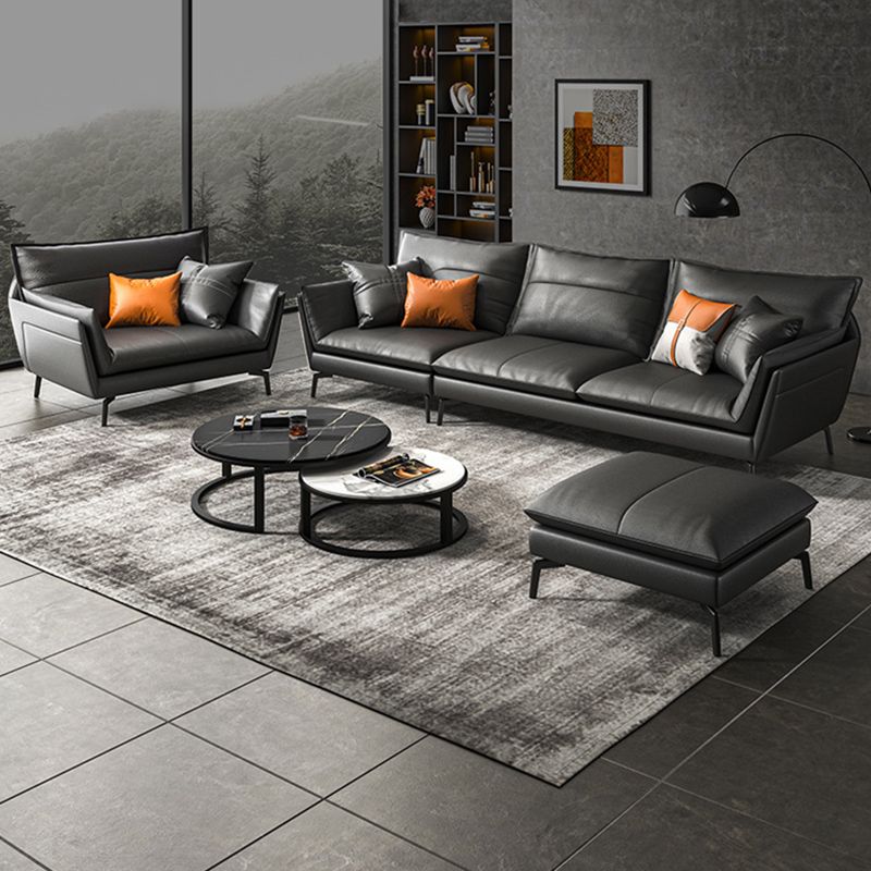 Contemporary Cushions Standard Recessed Arm Living Room Faux Leather Sofa