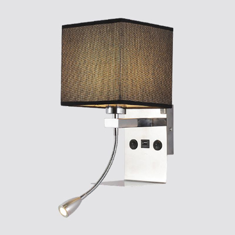 Rectangle Wall Mounted Reading Light Modern Fabric 1 Head Black/White/Beige Wall Sconce with Shelf and Spotlight