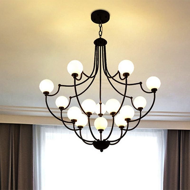 Black 14 Lights Chandelier Light Fixture Traditional Frosted Glass Molecular Pendant Lamp for Living Room
