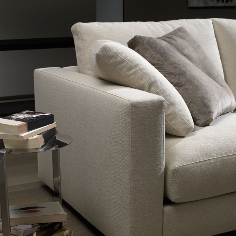 Slipcovered Sofa Beige Fabric Square Arm Sofa with 4 Pillows
