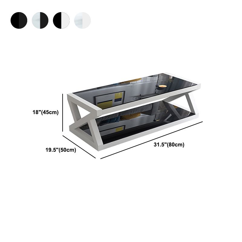 Abstract Base Rectangular Modern Style Glass Table Metal Bottom Frame Coffee Table