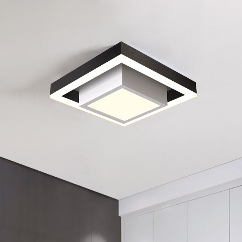 Aluminum 2-Tier Square Ceiling Lamp Contemporary Black/Gold LED Flush Mount Lighting in Warm/White Light for Corridor