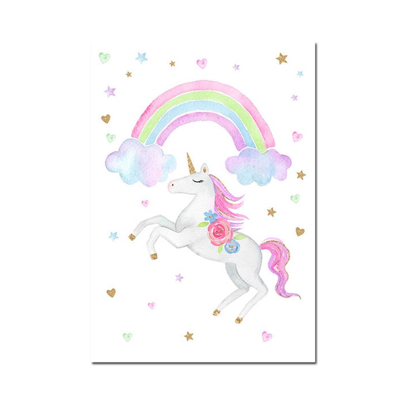 Fantasie-Einhorn-Wanddekoration, Kinder-Kunst-Tier-Leinwand in sanften Farben für den Ruheraum