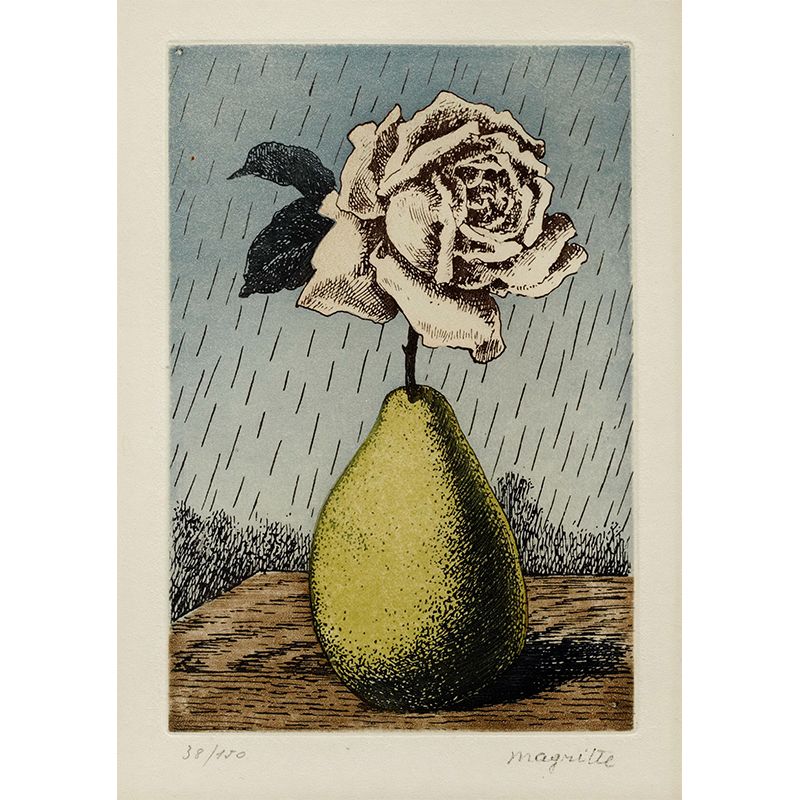 Giant Surrealist Wall Paper Murals Grey-Yellow Pear Vase with Blossom Rose Wall Covering, Size Optional