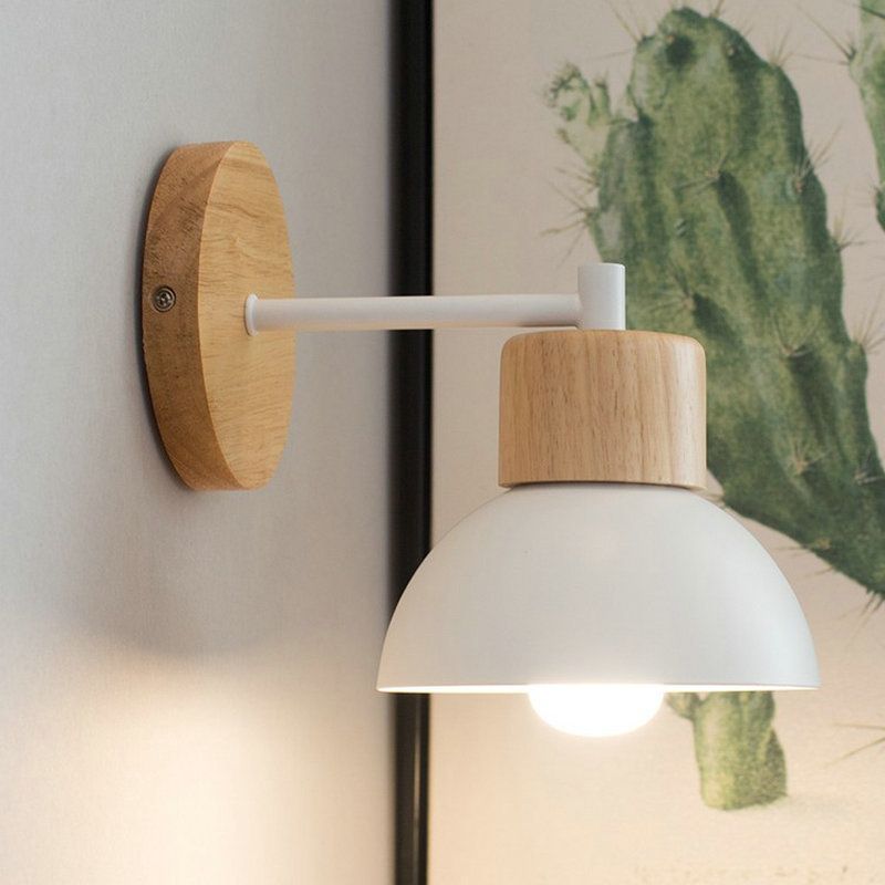Dome Shape Wood Wall Light Modern Style 1 Light Wall Light Sconce