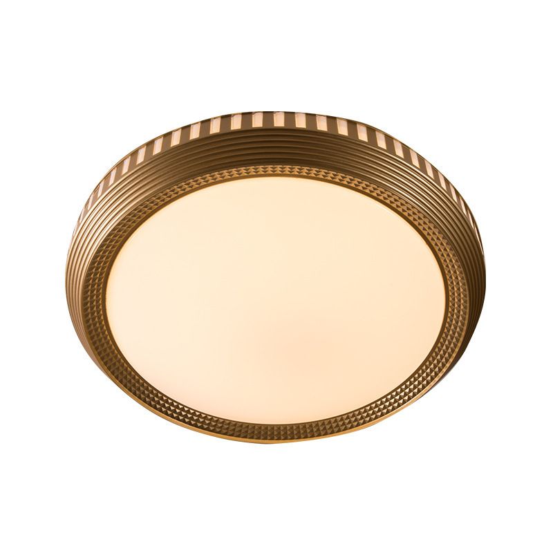 1 Light Bedroom Ceiling Lighting Fixture with Round Acrylic Shade Gold Flush Lamp in White/Warm Light