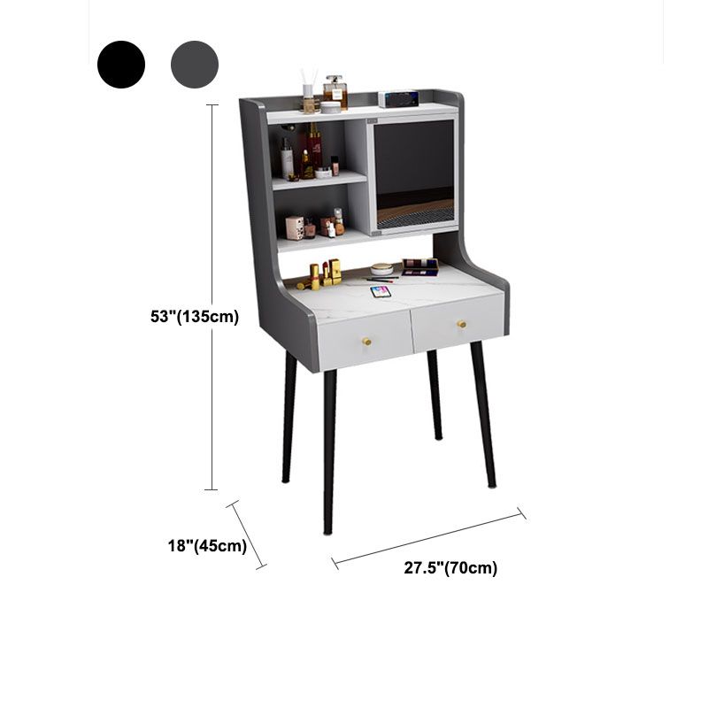 Contemporary Stone Top Vanity Set with Storage in Black/Grey