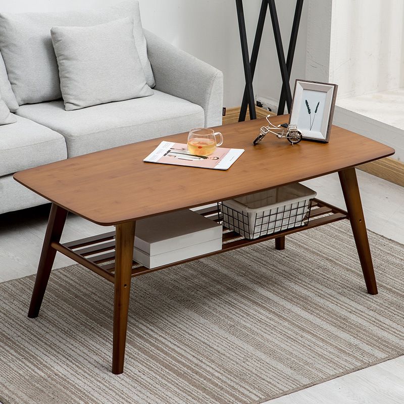 Modern Bamboo Wood/walnut Ribbon Storage Space Rectangular Coffee Table