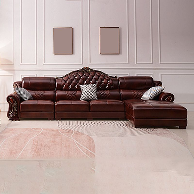 Genuine Leather Rolled Arm Sectional 36.22"High Camel Back Sofa, Dark Brown