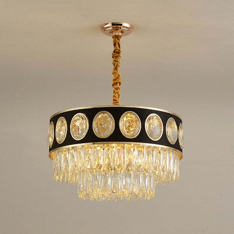 9/11 hoofden taps toelopende lichtkit moderne zwarte afwerking heldere kristallen druppels kroonluchter, 19,5 "/23.5" breedte