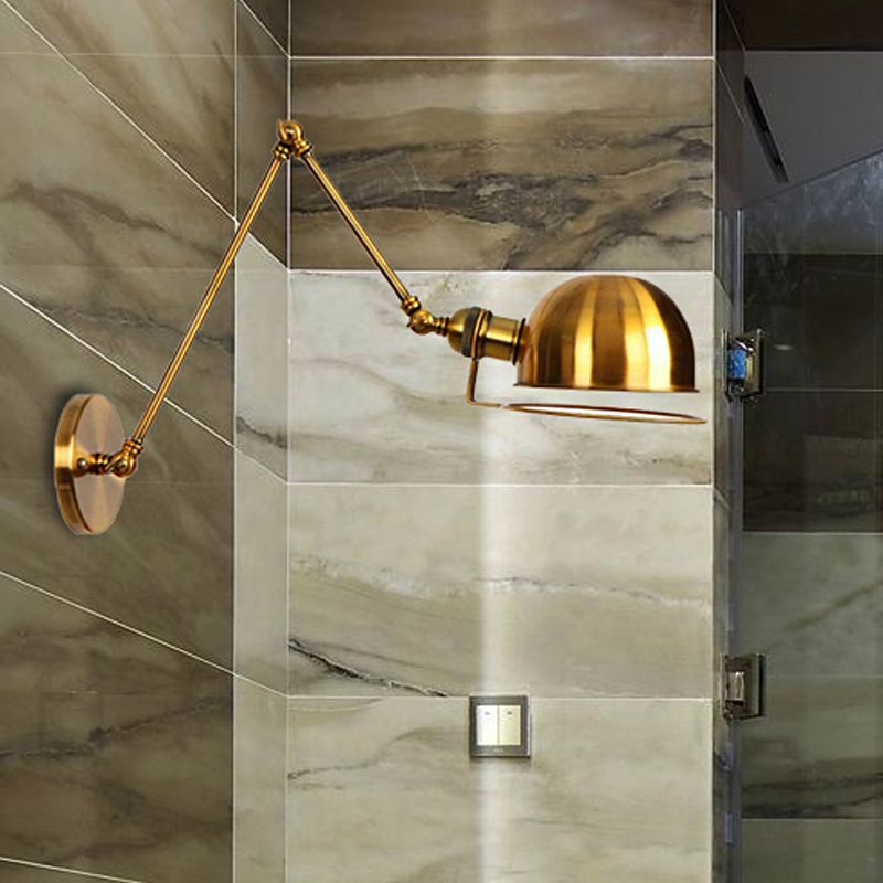1 Light Swing Arm Wall Lighting Vintage Style Brass/Copper Metallic Wall Mount Light with Bowl Shade