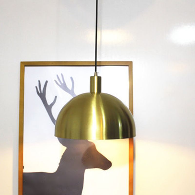 Postmoderne 1-Bulb Suspension Lamp Brass Koepel Paarlamp met metalen schaduw