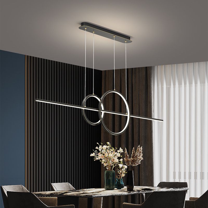 Metal 3-Light Pendant Light in Modern Minimalist Linear LED Silicone Island Light