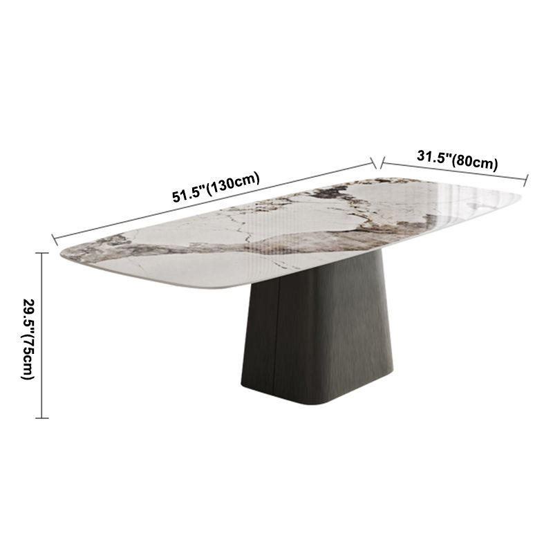 Mesa de comedor de piedra sinterizada mesa rectángulo en blanco con base de pedestal de metal