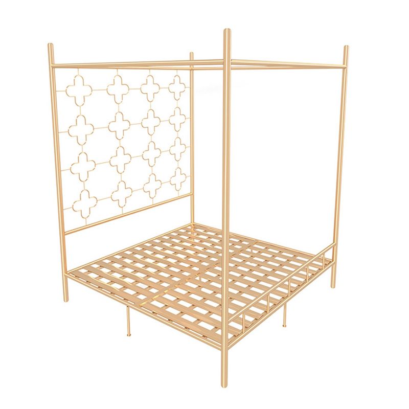 Metal Four Poster Bed with Open-Frame Headboard, Glam Standard Bed