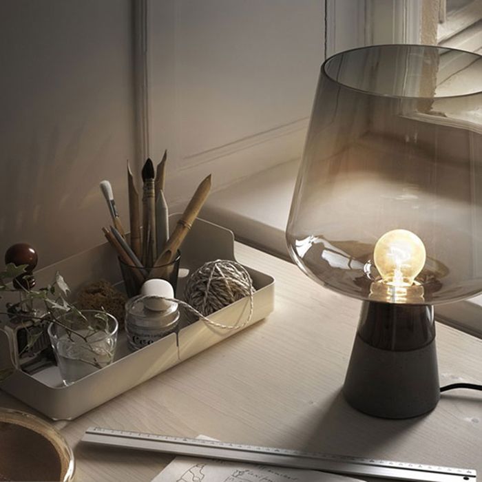 Open-Top Table Lamp Modern Grey/Brown/Clear Glass 1 Light Reading Night Table Light with Cement Base, 8"/10" Wide