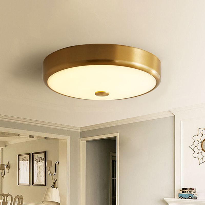 12.5"/16" Dia Antiqued Gold LED Flush Mount Simplicity White Glass Bowl/Round Ceiling Light for Bedroom