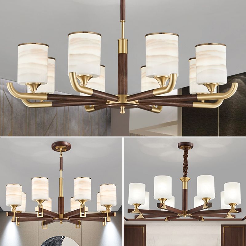 Cylinder Chandelier Light Fixtures Modern Multi-Head Brown Chandelier Pendant Lamp with Glass Shade