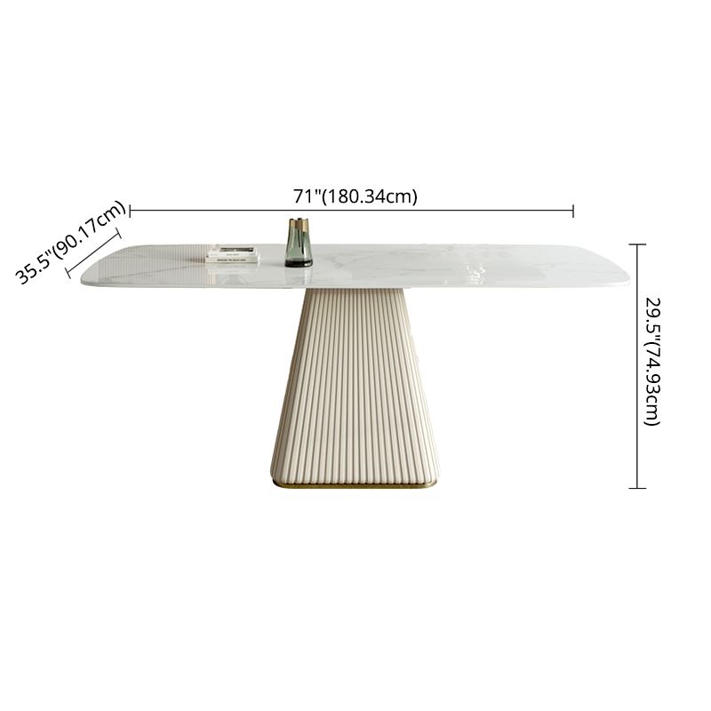 Modern Style Sintered Stone Dining Set with White Rectangle Shape Table and Pedestal Base