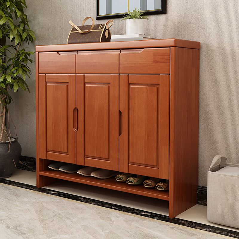 Mid-Century Modern Accent Cabinet Rubberwood 3 - Drawer With Doors Cabinet